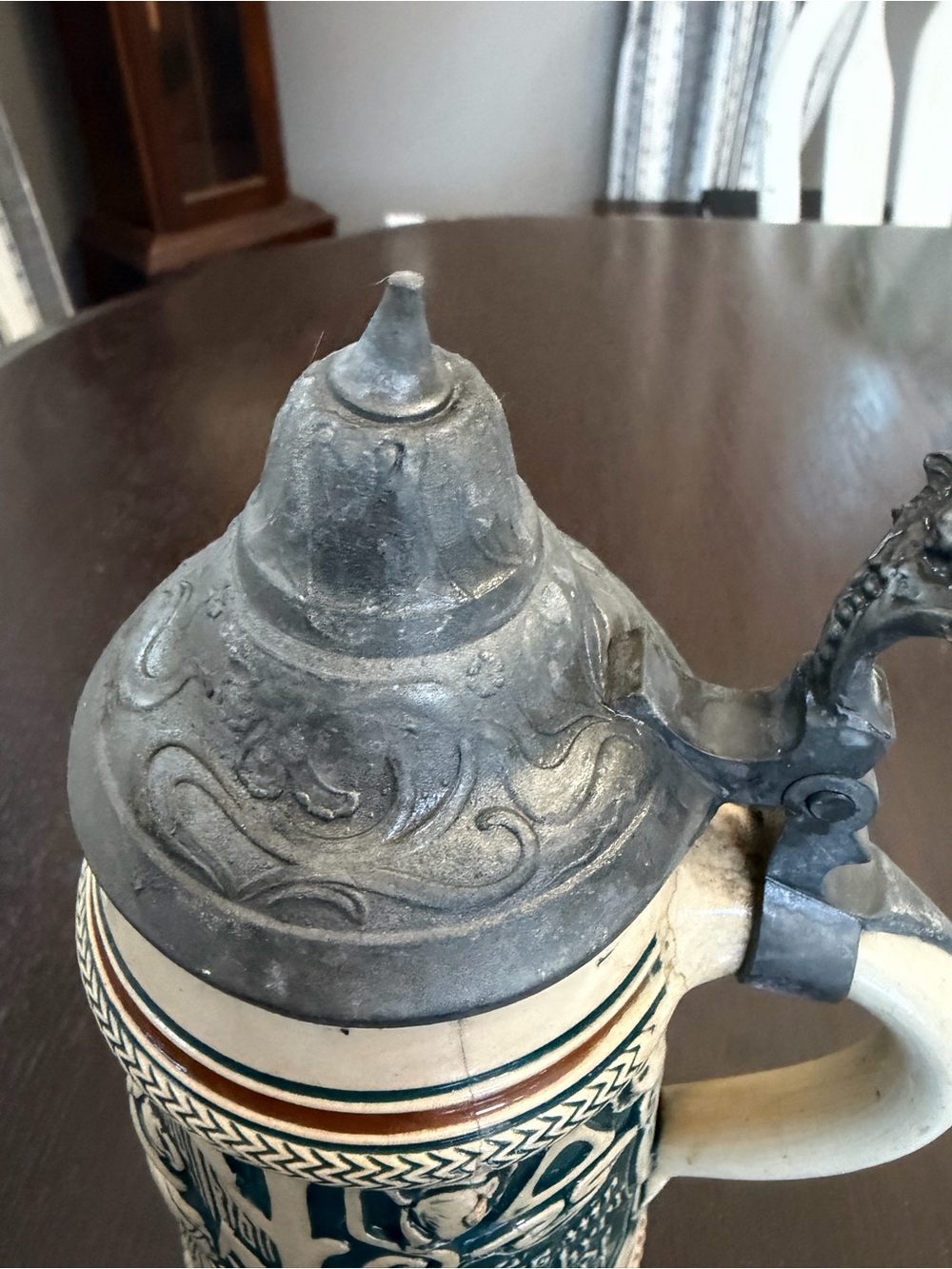 Reinhold Merkelbach Vintage Ceramic Beer Stein with Pewter Lid - Blue and Cream - Picture 4 of 6